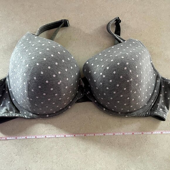 Cacique Boost Plunge Bra Size 50C Grey and White Polka Dot - Picture 1 of 8